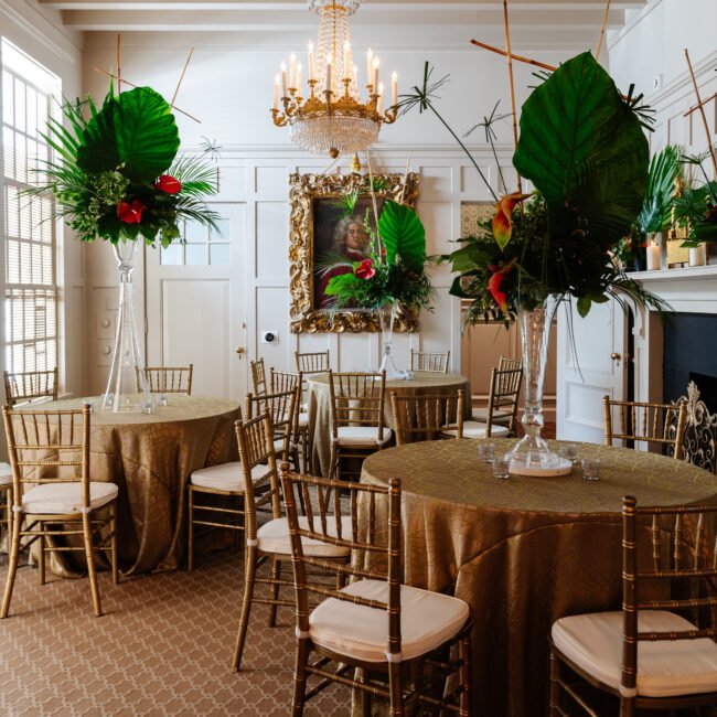 Stunning Asian-inspired floral arrangements at the Brown-Villere Mansion, featuring elegant blooms and artistic design that complement the venue’s timeless charm.