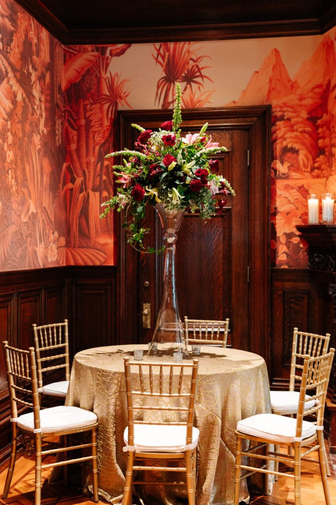 Stunning floral arrangements adorning the Brown-Villere Mansion, enhancing the historic venue’s elegance with vibrant, artfully arranged blooms.