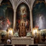 Elegant large flower arrangements decorating the altar of St. Louis Cathedral in New Orleans